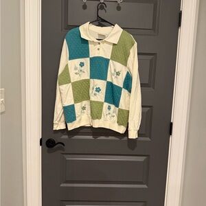 Vintage Alfred Dunner Colorblock Long Sleeve Patchwork Flowers Pullover Size 2X